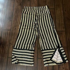 By Malene Birger Striped Wide-Leg Pants in Black and Cream